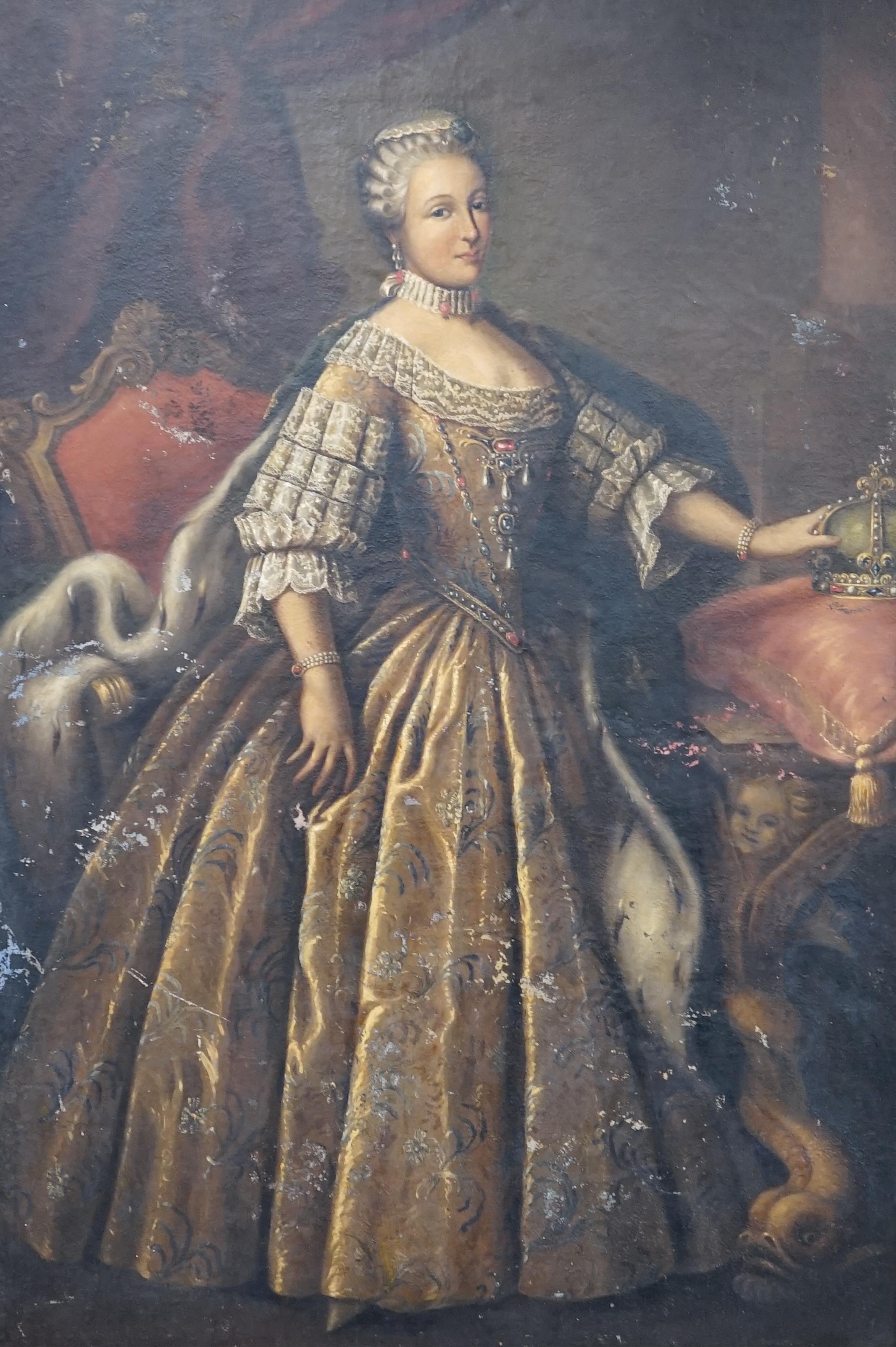 After Louis Tocqué (French, 1696-1772), Portrait of Queen Marie-Antoinette of France in state robes, oil on canvas, 190 x 125cm